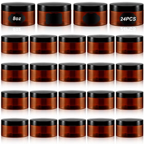 Dandat amber PET jar 8oz with lid and label for organized skincare storage.