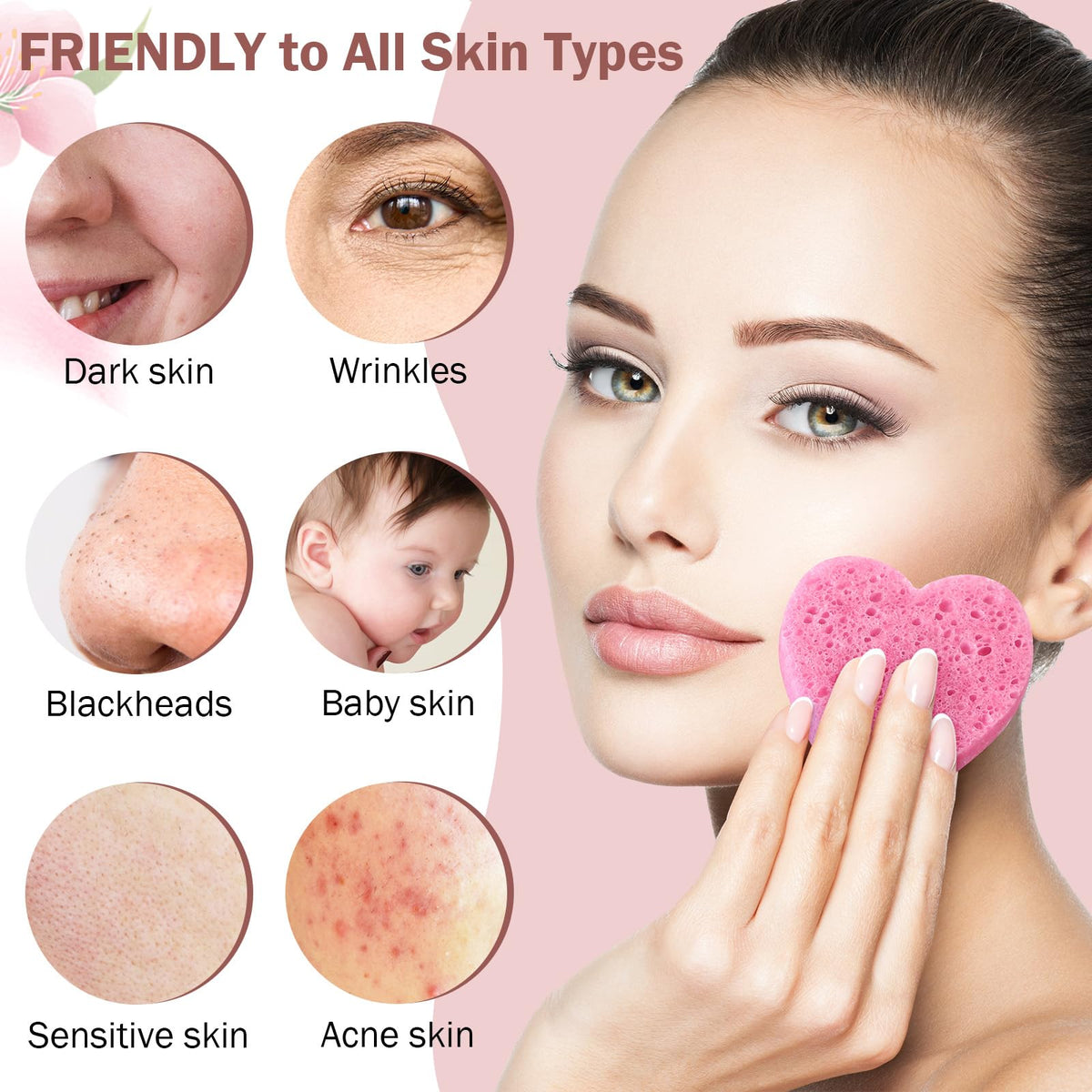 Dandat natural wood pulp sponge expands when wet for cleansing.