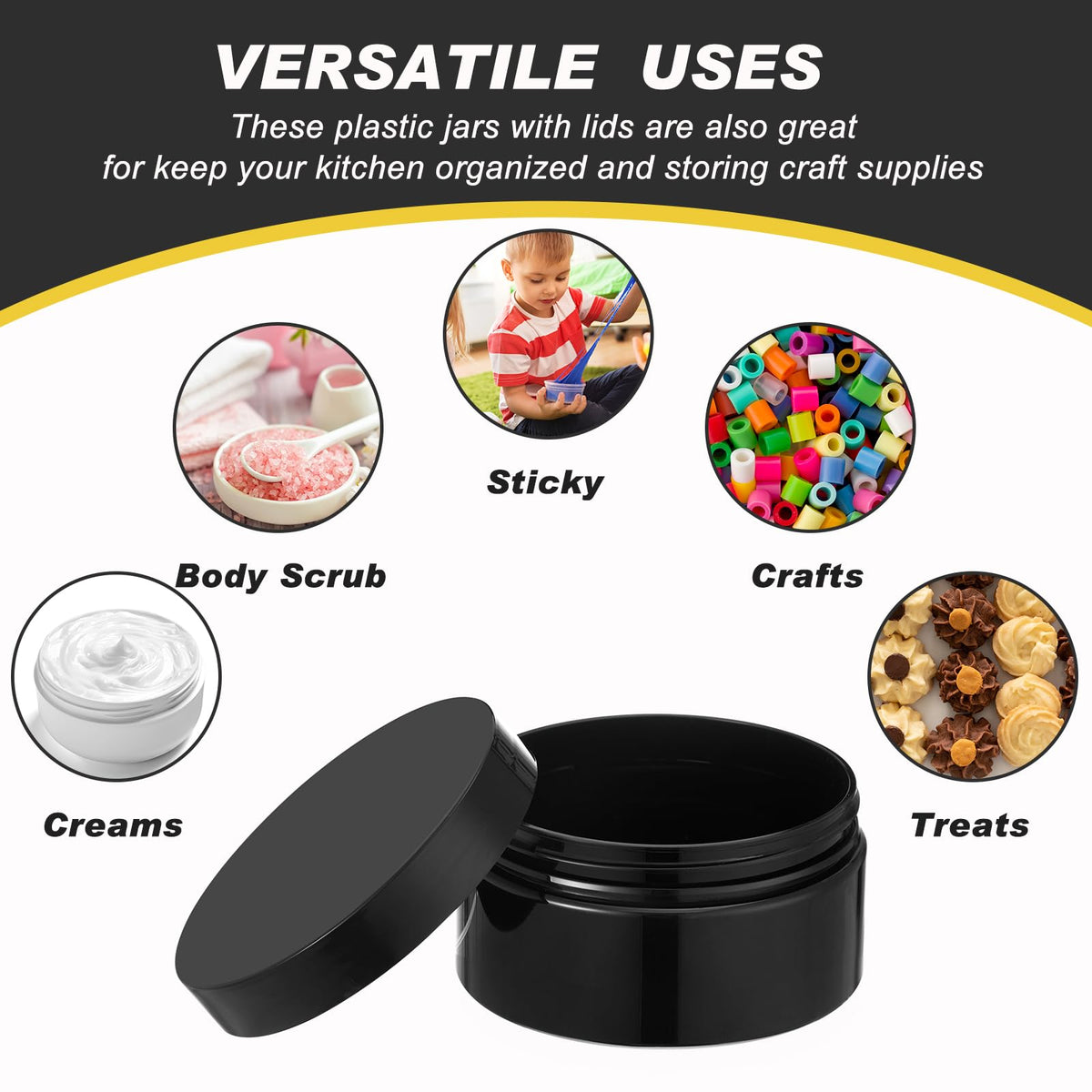 Dandat labeled jars simplify organization with quick content identification.
