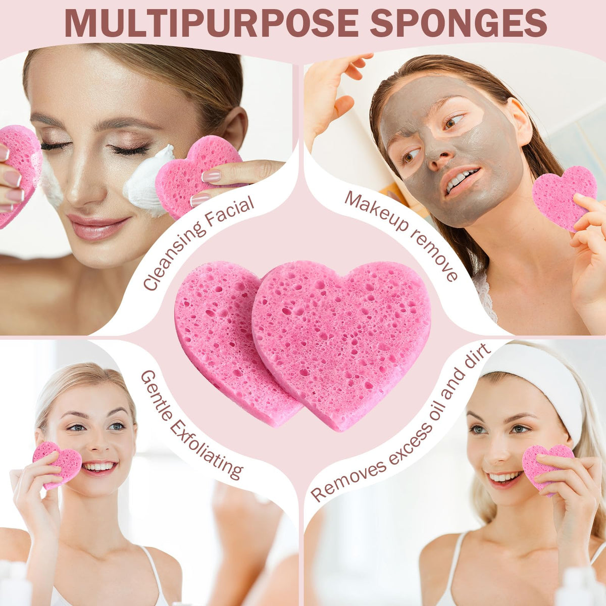 Dandat pink exfoliating sponge for makeup removal and smooth skin.