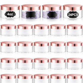 Dandat rose gold lids on clear 4oz jars for cosmetics storage