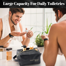 Dandat leather toiletry bag in use during a business trip