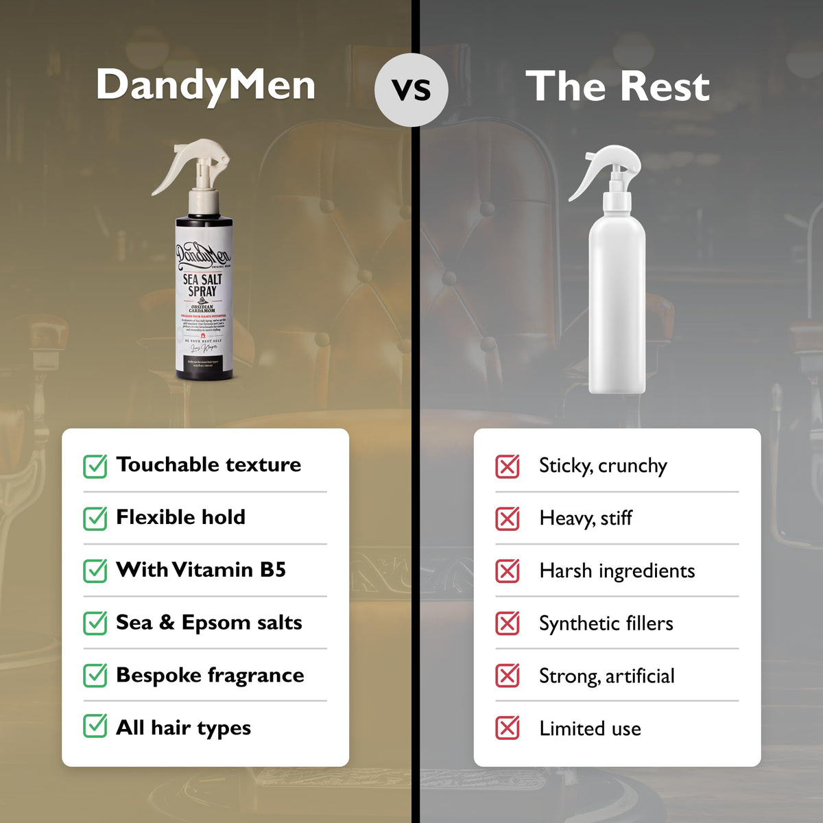 DandyMen Sea Salt Spray matte finish for effortless, reworkable styling.