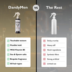 DandyMen Sea Salt Spray matte finish for effortless, reworkable styling.