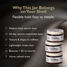 DandyMen paste delivers natural shine for polished hair.