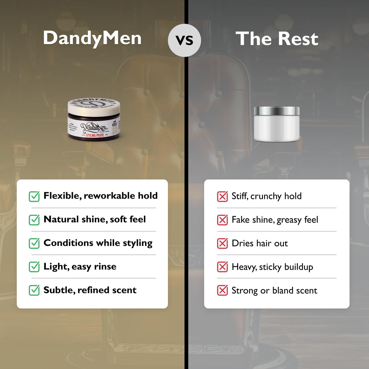 DandyMen paste with Pro-Vitamin B5 nourishes while styling.
