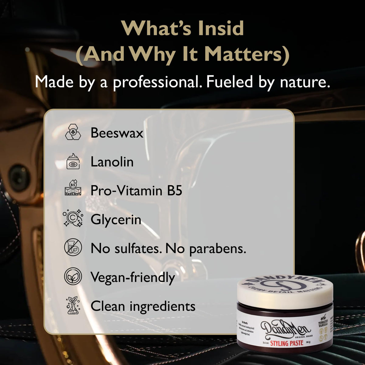 DandyMen USA-made quality uses clean ingredients for worry-free grooming.