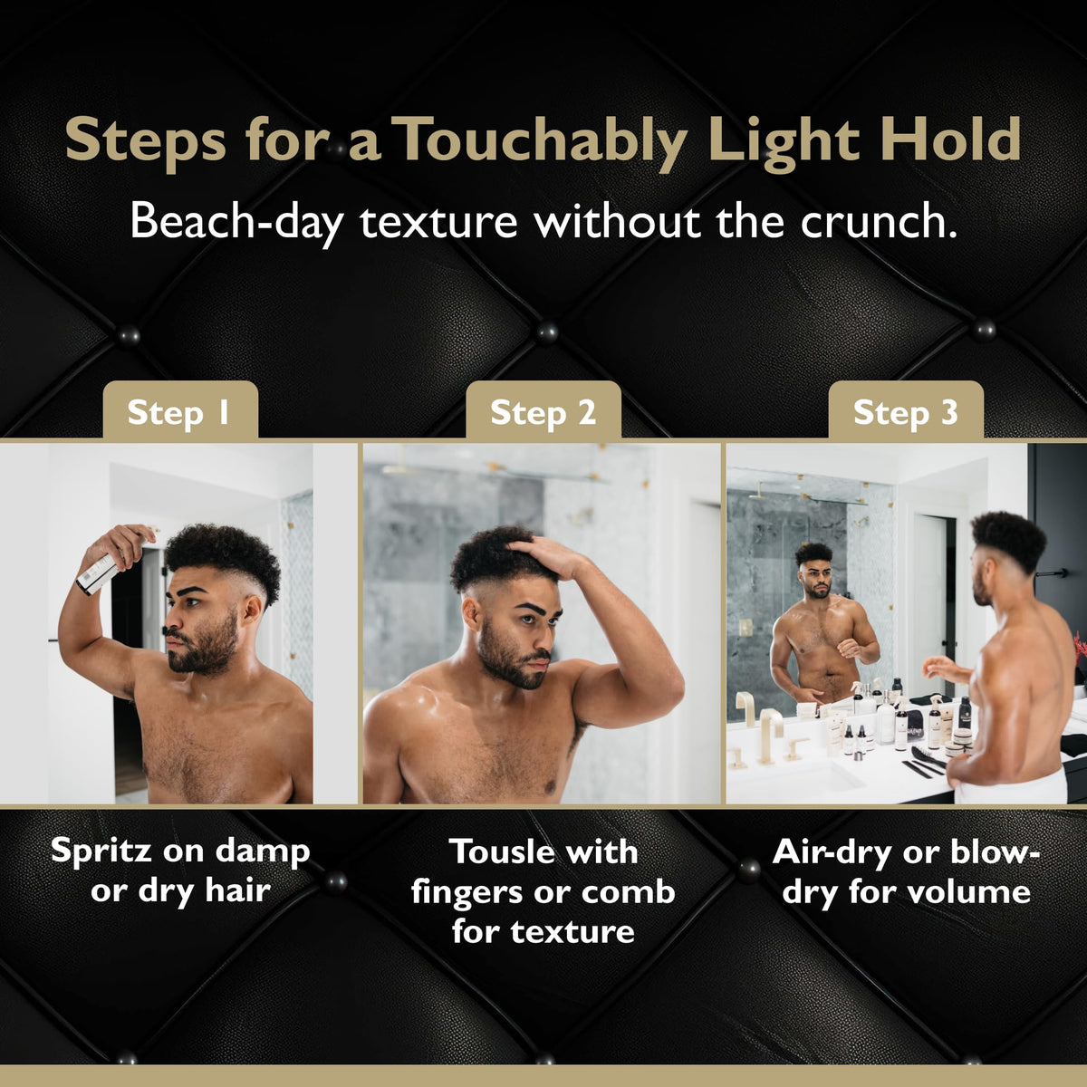 Pre-styling with DandyMen sea salt spray for control