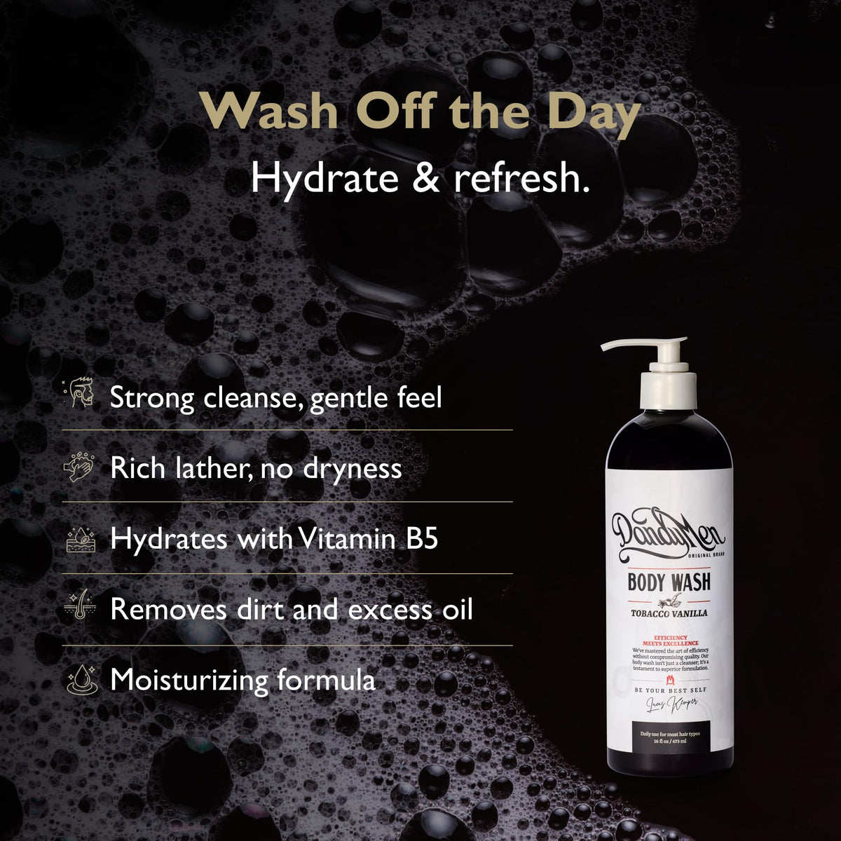 Rich foaming lather from DandyMen Tobacco Vanilla during shower.