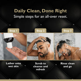 Shower shelf scene with DandyMen Tobacco Vanilla and spa-like fragrance.