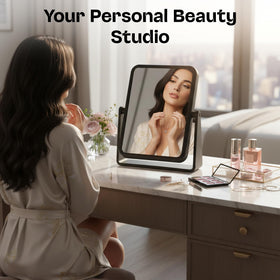 Portable tabletop mirror ideal for travel, dorms, and compact desks.