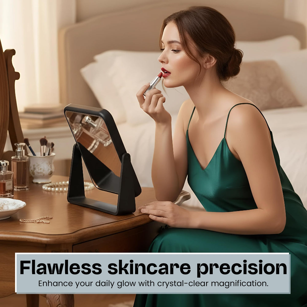 Soft-touch stand keeps hands-free makeup application stable and comfortable.