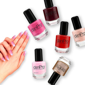 DaniPro brush applying hot pink polish for smooth, even coverage.