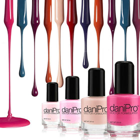 DaniPro polish swatch displaying rich hot pink shade and glossy finish.