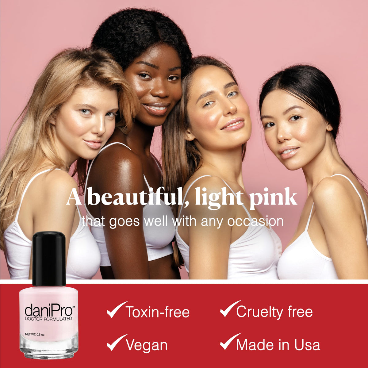 daniPro Love is All Pink nail polish brush closeup showing smooth application.
