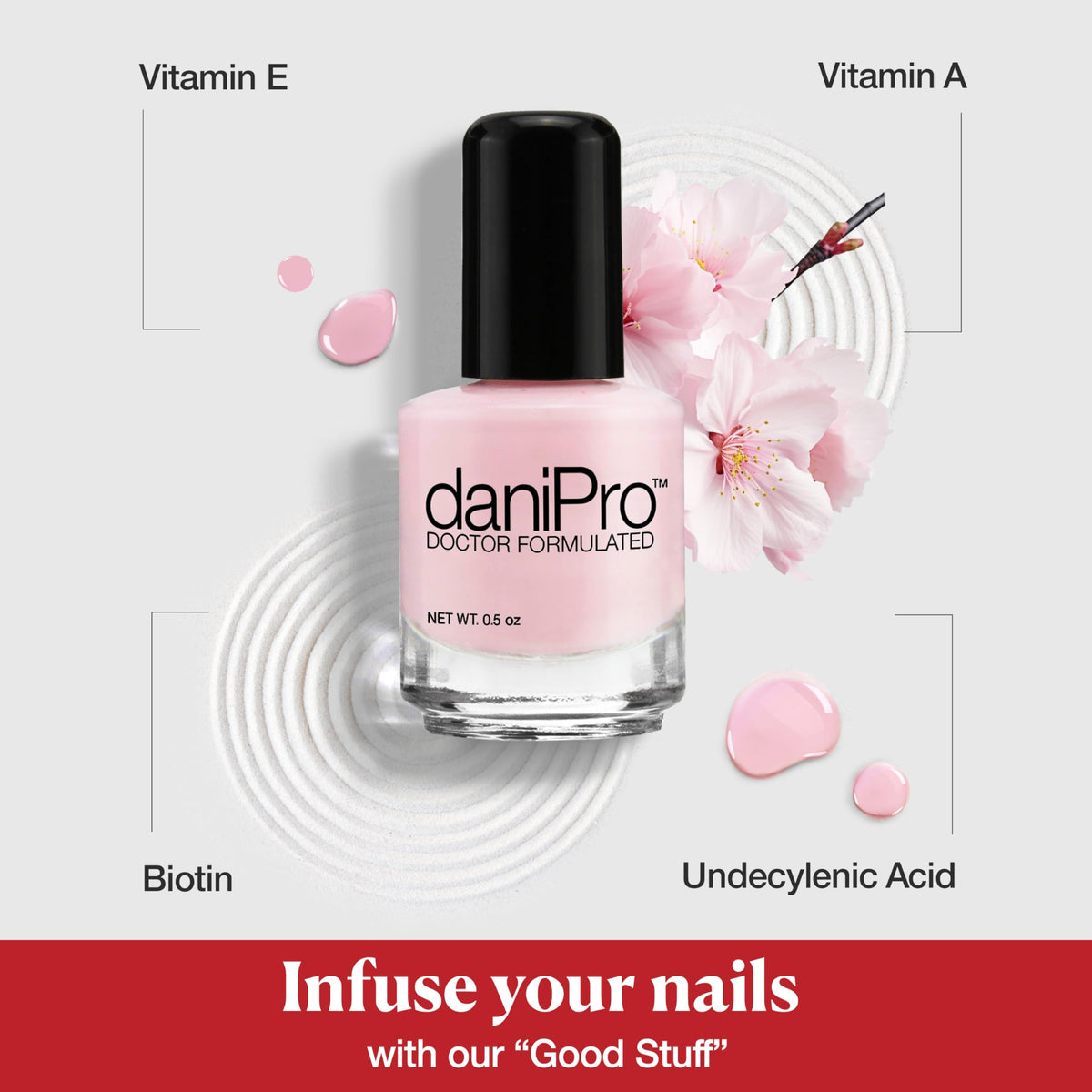 daniPro Love is All Pink nails hand swatch highlighting the soft pink shade.