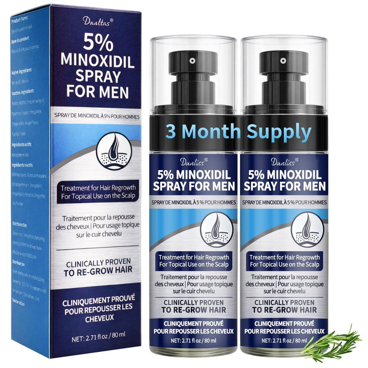Danliss Minoxidil bottle pour for easy scalp application and daily use
