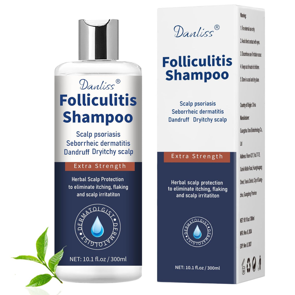 Danliss Sulfate Free shampoo bottle front, gentle scalp care for sensitive skin.