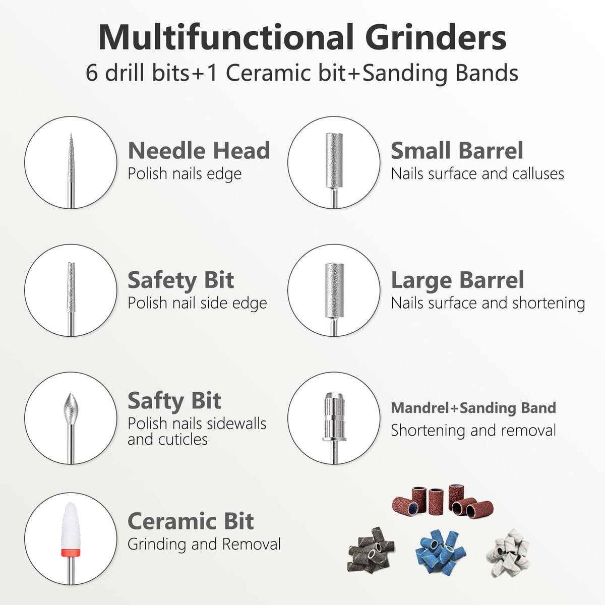 DANNARY electric nail drill bits kit with metal and ceramic bits for versatile care.