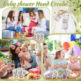 Dansib baby shower favors table display featuring hand creams
