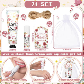 Dansib pink wildflower-pattern hand cream, elegant packaging enhances bridal party décor.