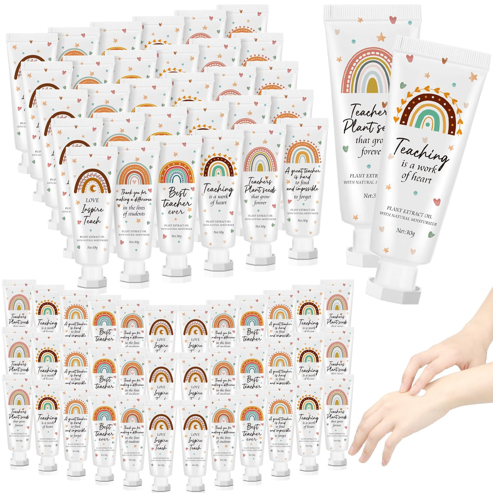 Dansib teacher appreciation hand cream with boho rainbow design, perfect bulk gifts for teachers.