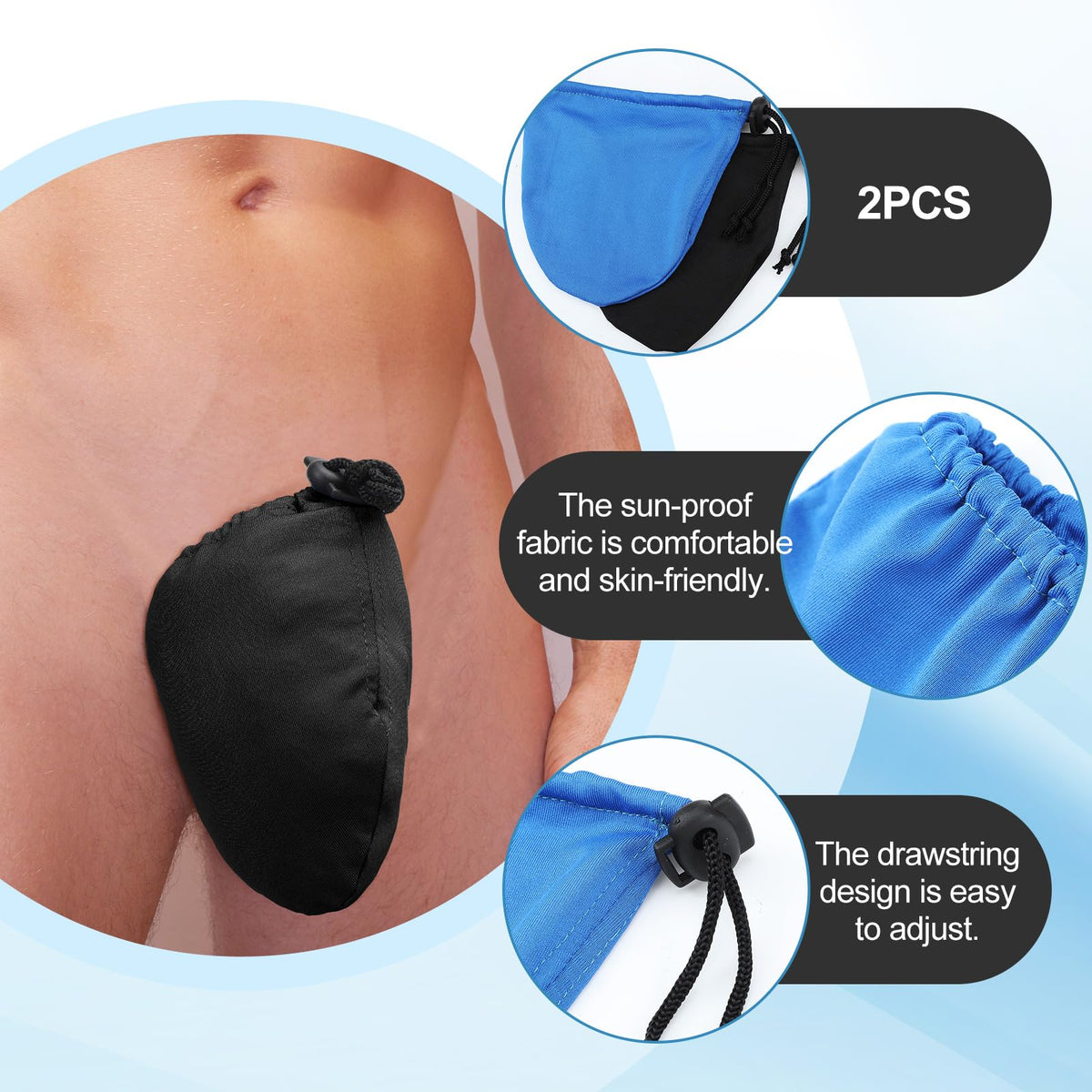 Dansydaisy blue tanning pouch opened showing inner fabric and fit.