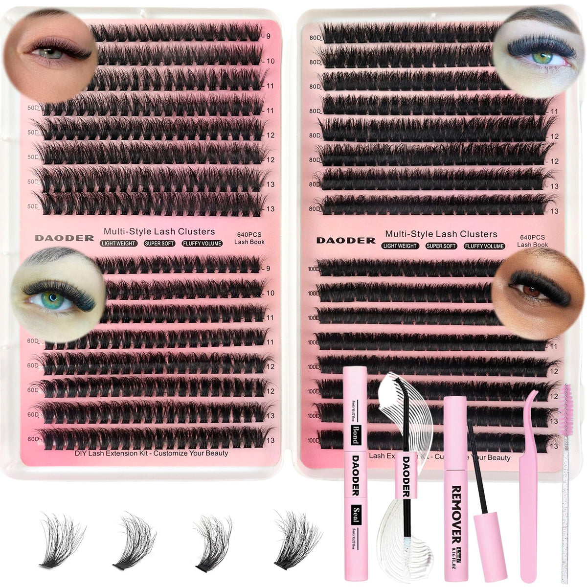 DAODER thick short lash clusters 9-13mm close-up showing natural volume.