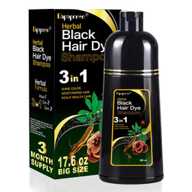 Dapoprren Black Hair Dye Shampoo bottle front showing gray hair coverage potential.