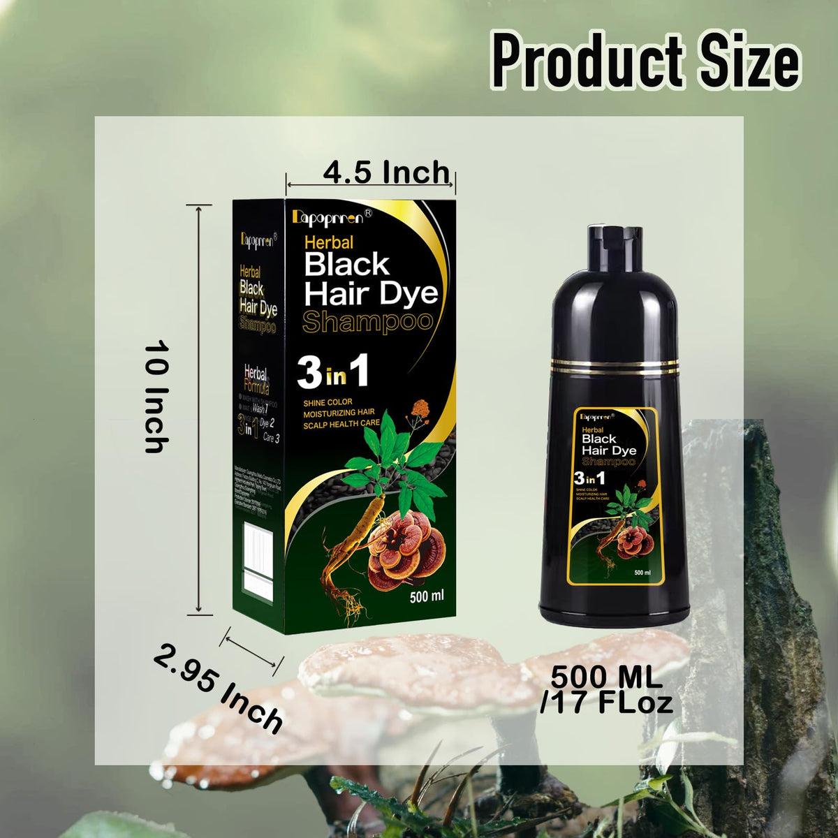 Dapoprren final result shows vibrant, natural looking black hair.