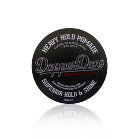 Dapper Dan Heavy Hold Pomade jar close-up showing strong hold and premium quality