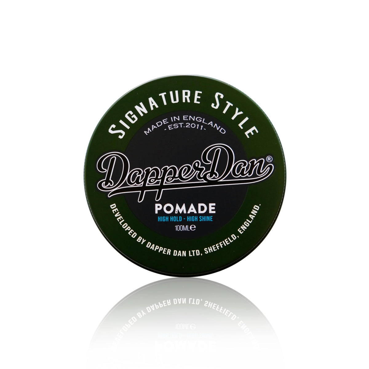 Dapper Dan Signature Pomade jar front view for high hold and timeless styles.