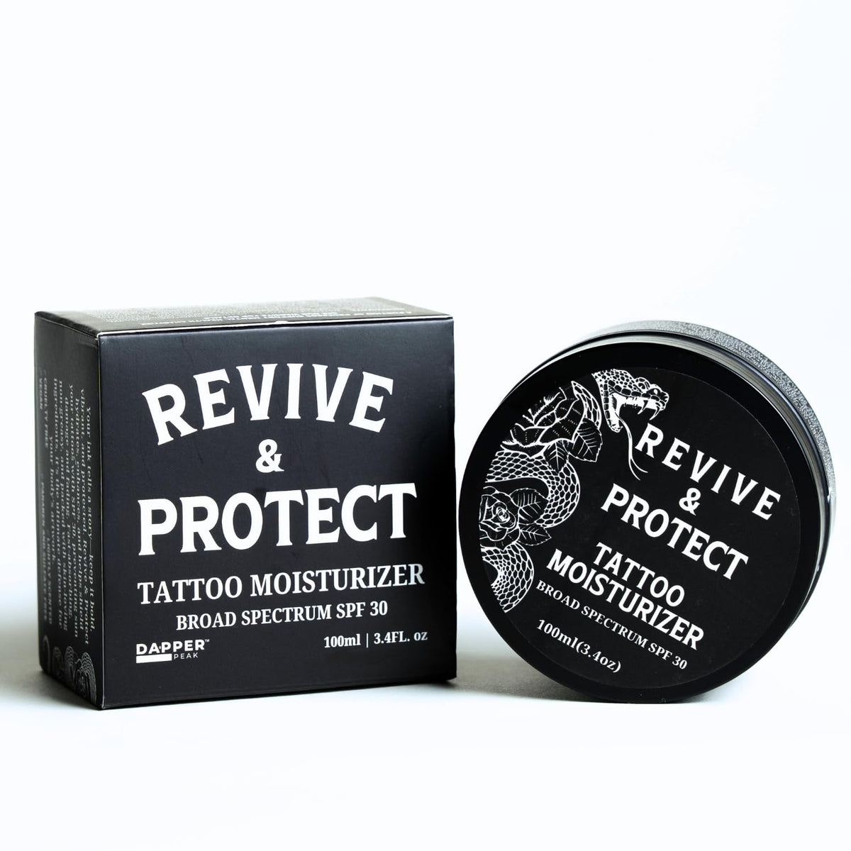 Dapper Peak Tattoo Moisturizer front bottle showing premium packaging for skin aftercare