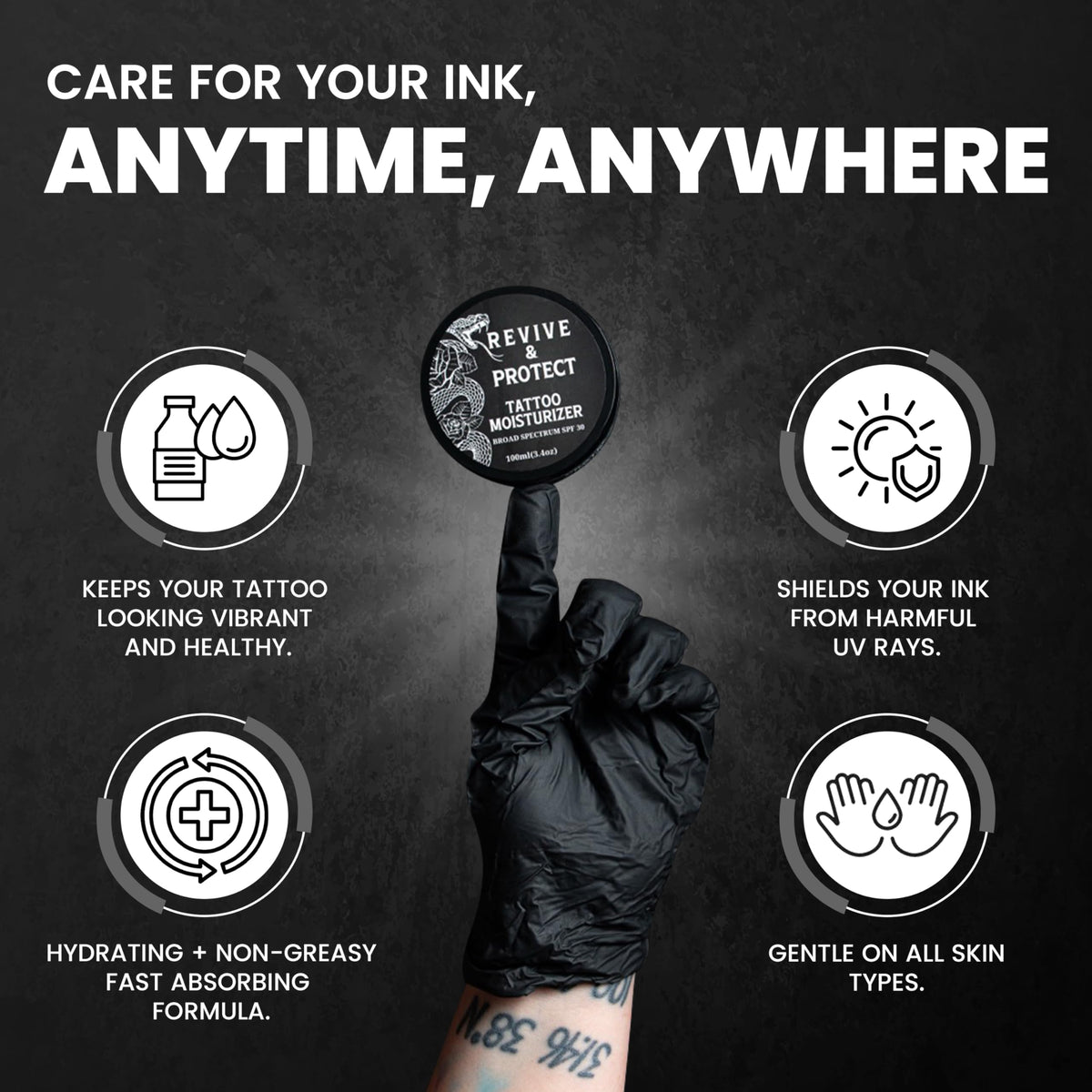 Dapper Peak Tattoo Moisturizer side bottle highlights compact design for daily travel