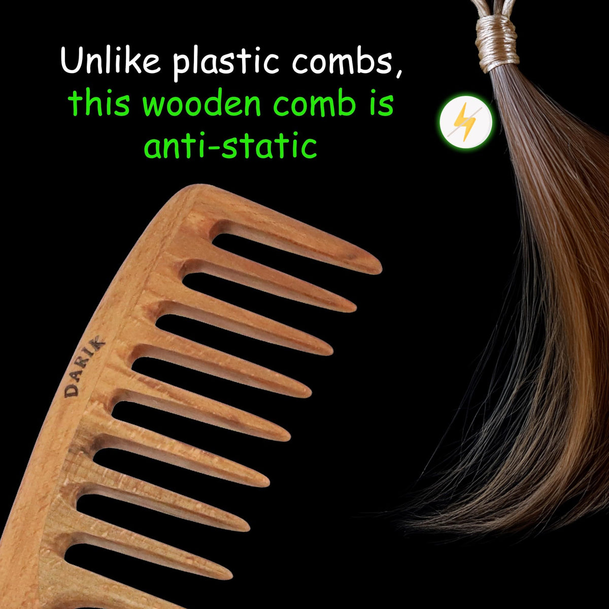 Darik Professional wooden wide-tooth comb anti-static design reduces frizz