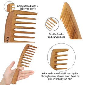Darik Professional wooden wide-tooth comb minimizes breakage during detangling