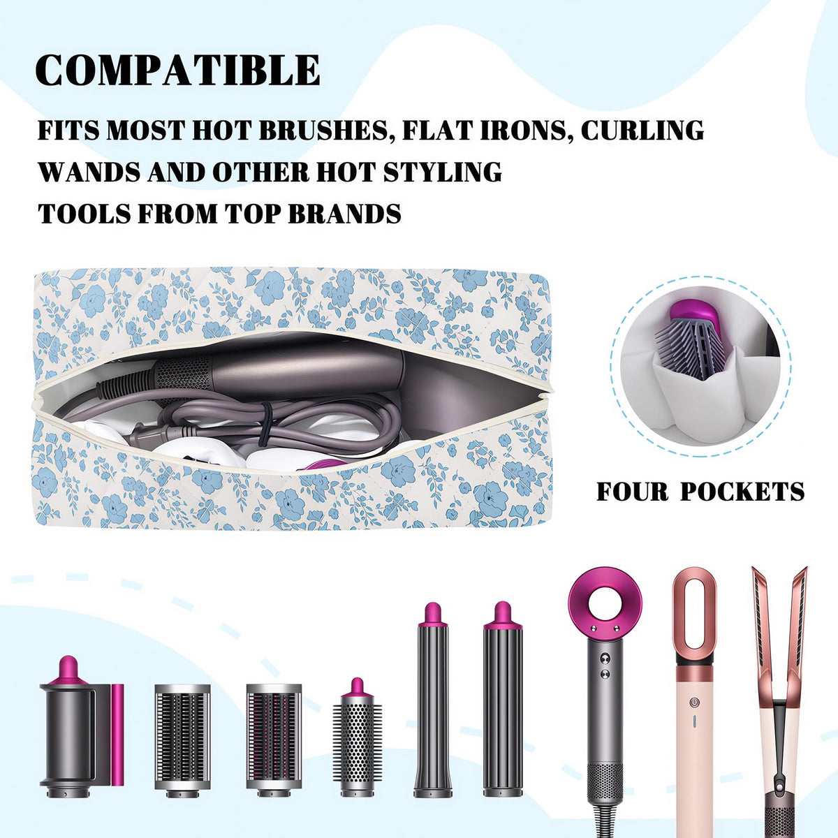 Dark Swan bag wide opening enables quick access to styling tools.