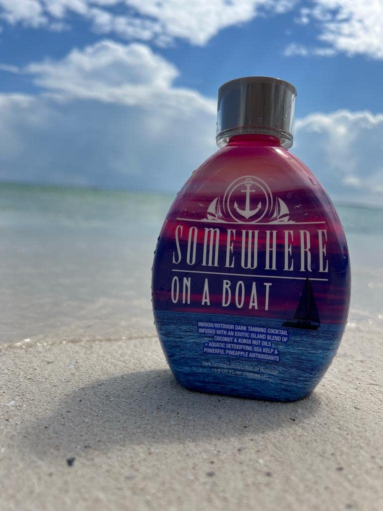Dark Tans Exclusive Coconut fragrance bottle evokes tropical scent during tanning