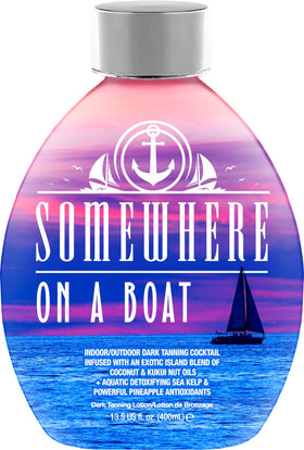 Dark Tans Exclusive Somewhere On A Boat lotion bottle on display for tanning prep