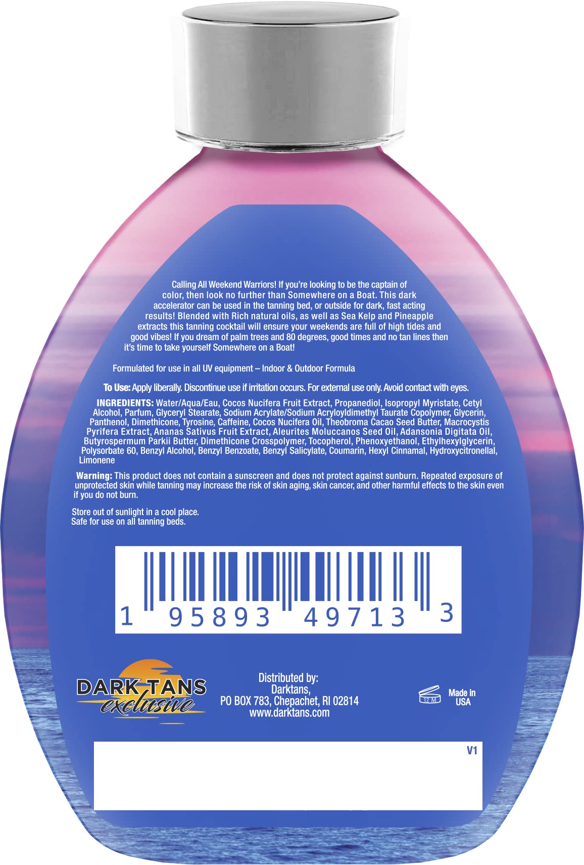 Dark Tans Exclusive white lotion pump showing bronzer-free formula for clean results
