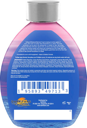Dark Tans Exclusive white lotion pump showing bronzer-free formula for clean results