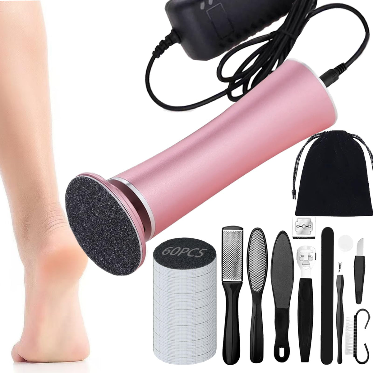 Darmave electric foot callus remover with 60 sanding pads for smoother feet.