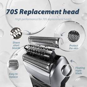 Darohz 70S replacement head close-up, showing precision mesh and three-blade design