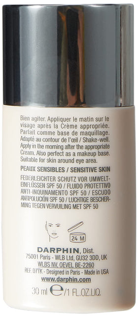 Darphin Intral Shield sheer fluid texture emphasizes lightweight protection and makeup base