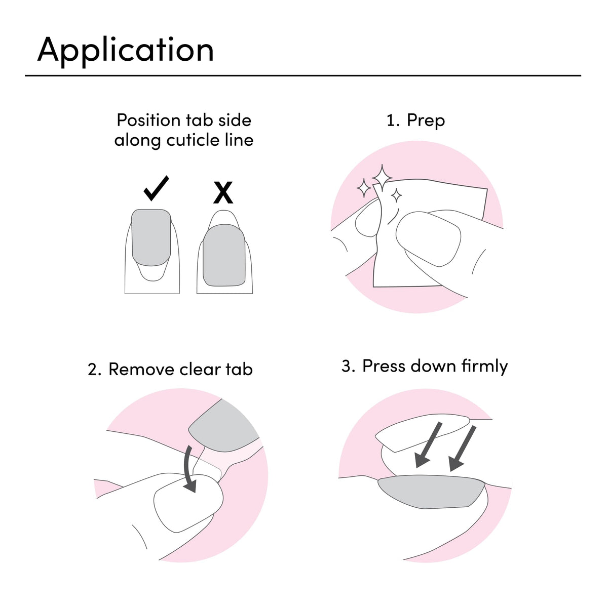 Adhesive tab application demonstrates secure fit of press-on nails.