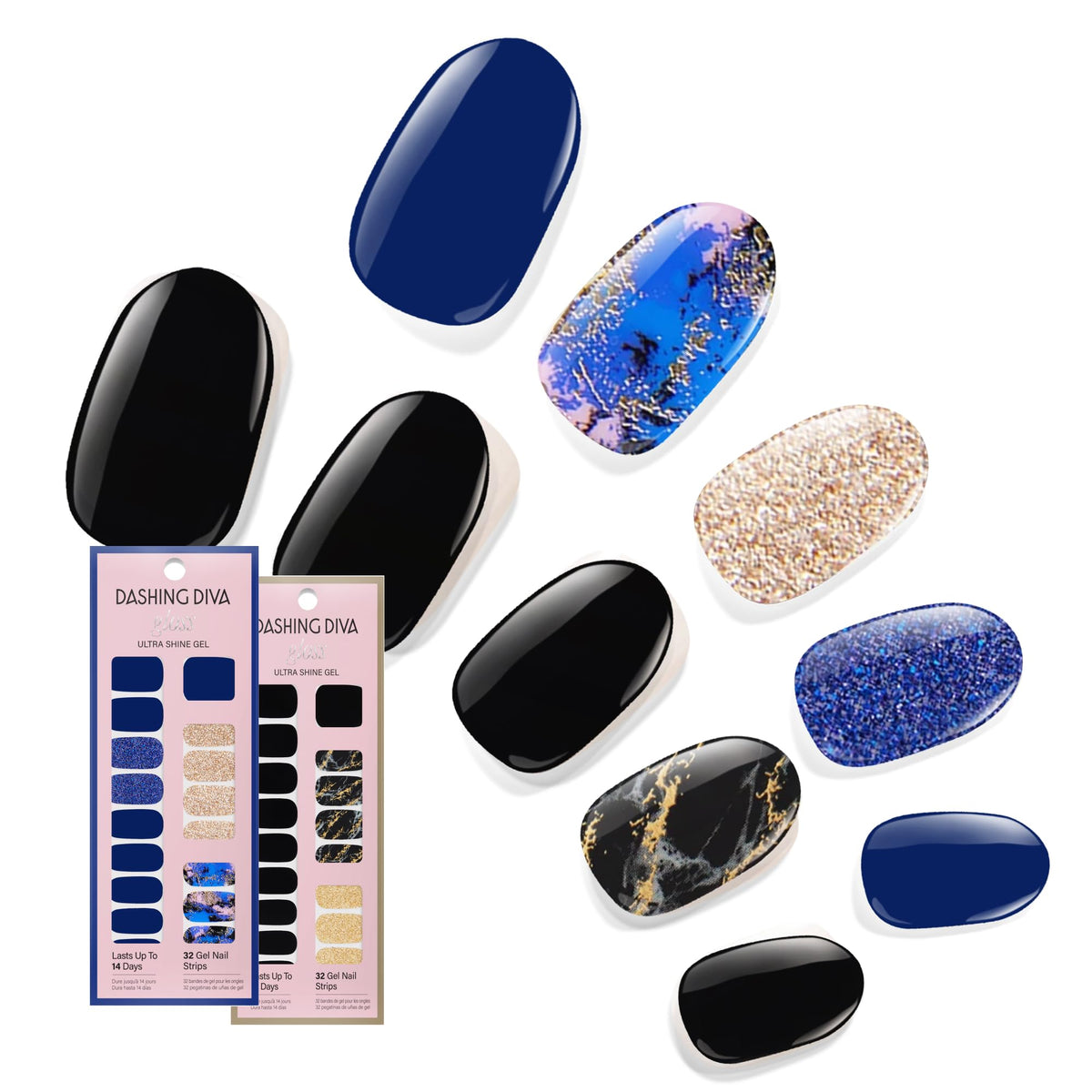 Dashing Diva Blue Vixen gel strip on nail with long-lasting gloss