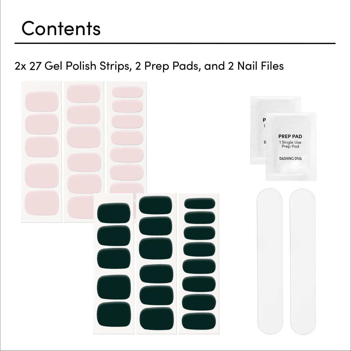 Bundle contents: two gel strip sets with prep pad and file.