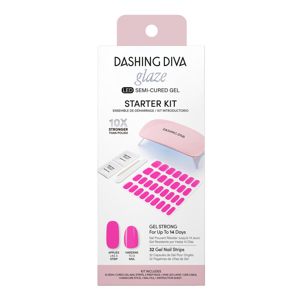 Dashing Diva Glaze Nail Starter Kit Magenta Madness shows bold color at home.