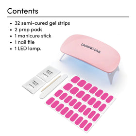 Dashing Diva Glaze nail strips close-up with magenta shine for a quick mani.
