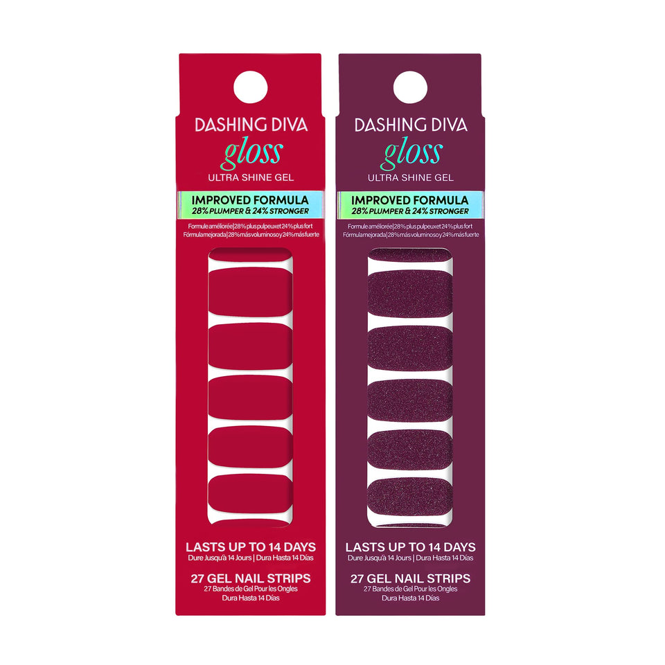 Dashing Diva Gloss Nail Strips Attention finish for a shiny, salon-ready red manicure.